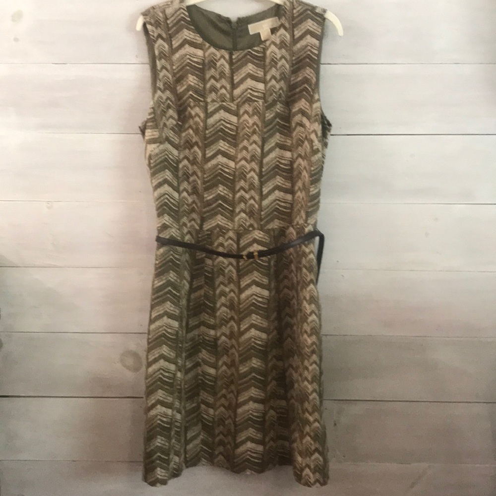 Michael Kors Green Linen Belted Dress